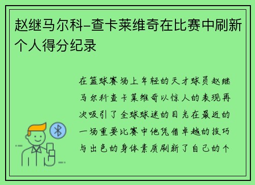 赵继马尔科-查卡莱维奇在比赛中刷新个人得分纪录